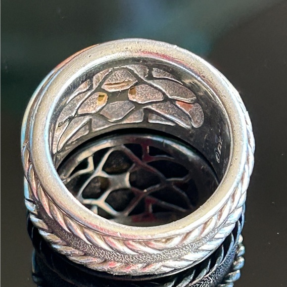 Retired David Yurman Sterling Silver 14k Gold 3 Stone Ring - Picture 4 of 5